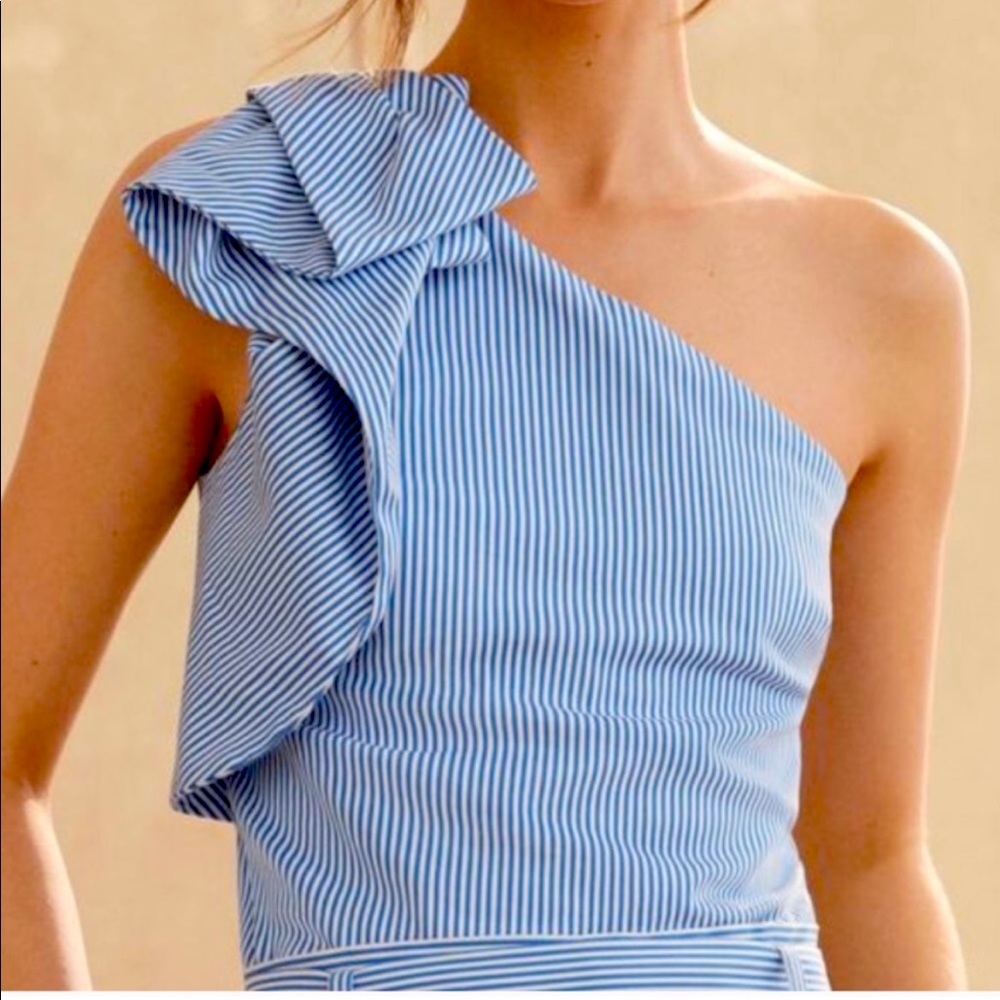 Banana Republic One Shoulder Blue/White Top